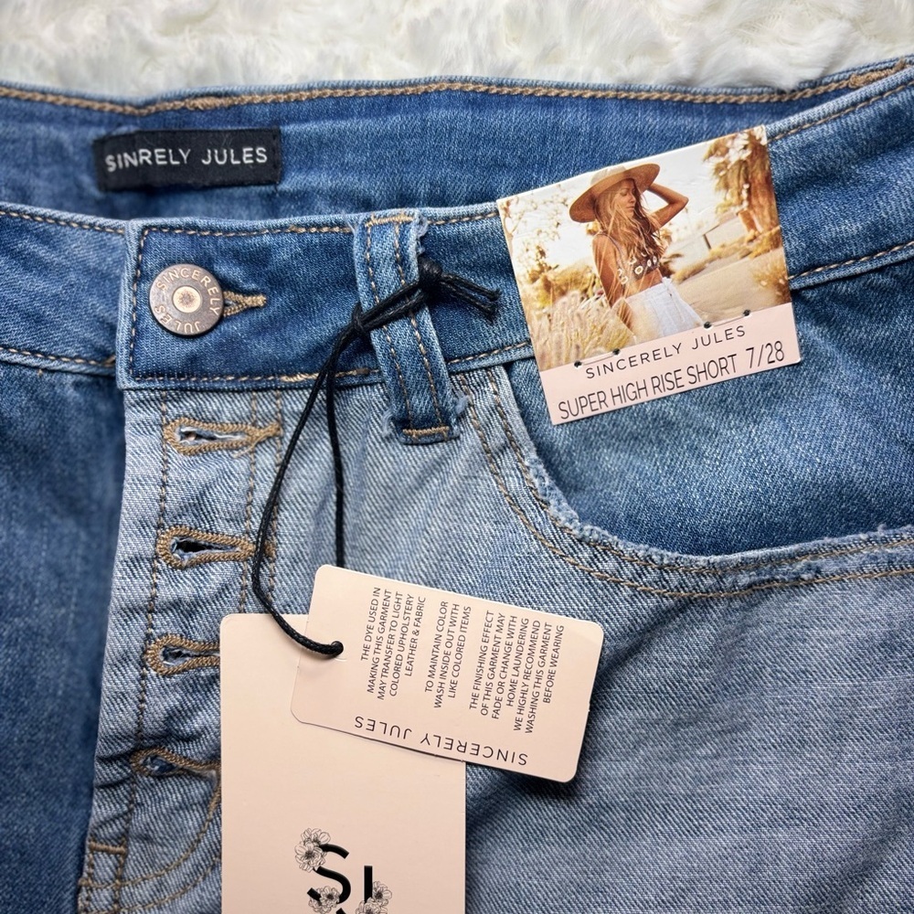 Sincerely Jules Light Blue Frayed Jean Shorts - Picture 2 of 3